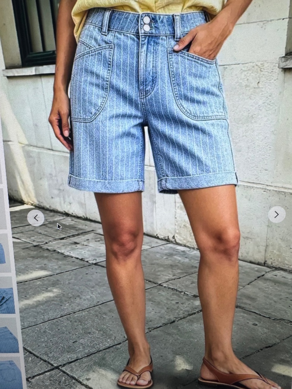 Flamingals Pinstriped Roll Hem Mid Waist Denim Mid Thigh Shorts large NWT